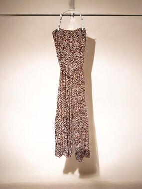 Simplee Apperal Boho Cheetah Print Strapless Tube Wide-Leg Jumpsuit Romper